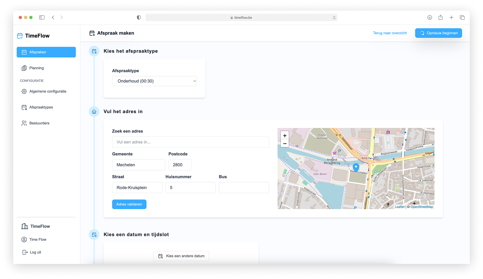 Voorbeeld van een afspraak aanmaken met TimeFlow