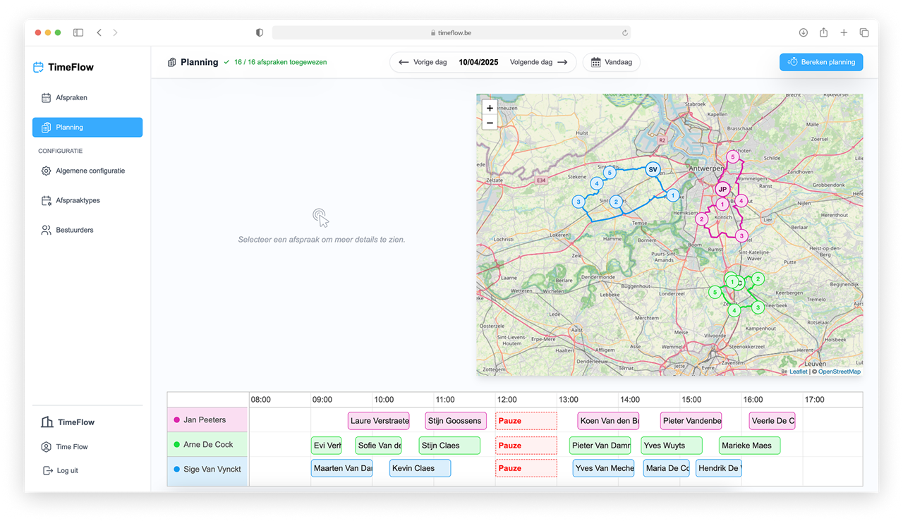 Voorbeeld van een planning met TimeFlow