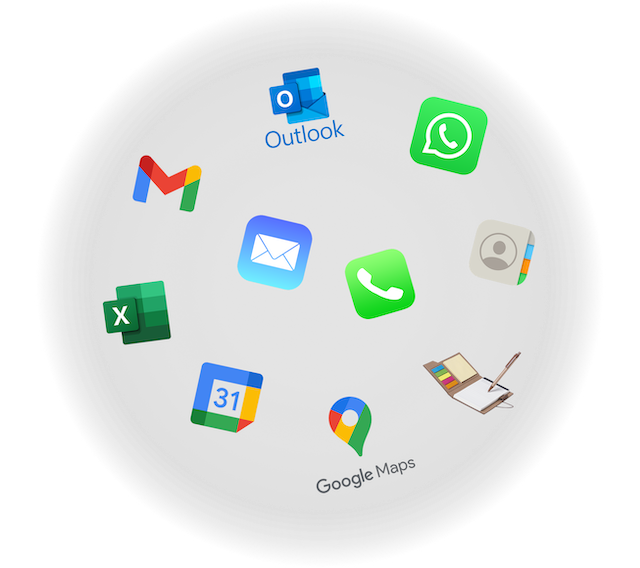 Voorbeeld van andere tools, zoals Google Calendar, Outlook, Apple Mail, Gmail, Excel, Google Maps, etc.